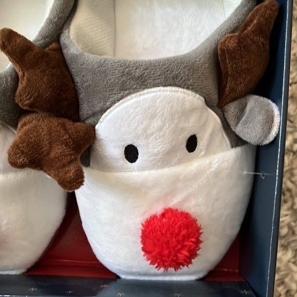 Women’s memory foam holiday slipper grey red nose reindeer slippers size - Picture 3 of 4